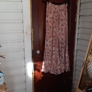 FP One Cypress Floral Maxi Tiered Skirt in Red and Cream